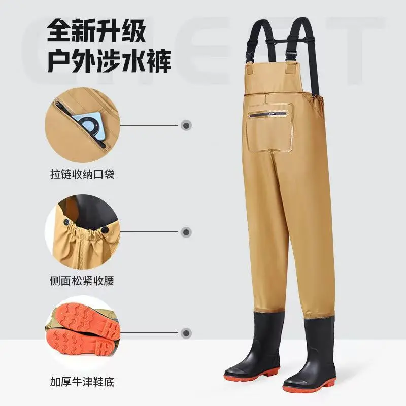 One-piece Waders Fishing Anti-Snake Cowhide Rain Boots Bite-Resistant ...