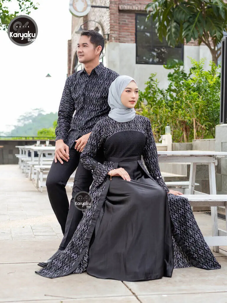 COUPLE GAMIS PREMIUM NAELA KEMEJA PANJANG BATIK KARYAKU Baju Katun Muslim Wanita Motif Pasangan Dress