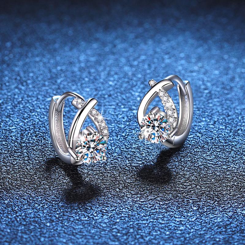 S925 Sterling Silver Earrings Moissanite Stud Earrings Cross Water Drop Earrings Light Luxury Korean Style 1 Karat Moissanite Stud Earrings for Women 2