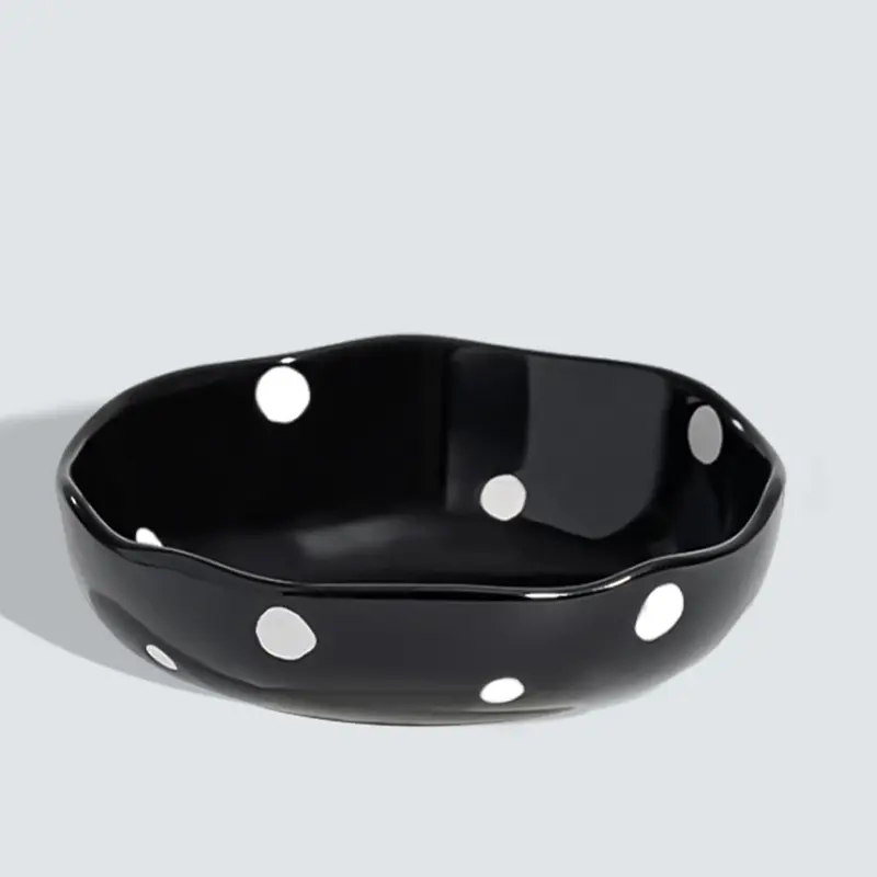 Cute Dot Pattern Cat Bowl, 1 Count Ceramic Cat Food Bowl, Pet Feeding Supplies for Indoor Outdoor Use, Pet Supplies, Feeder 4