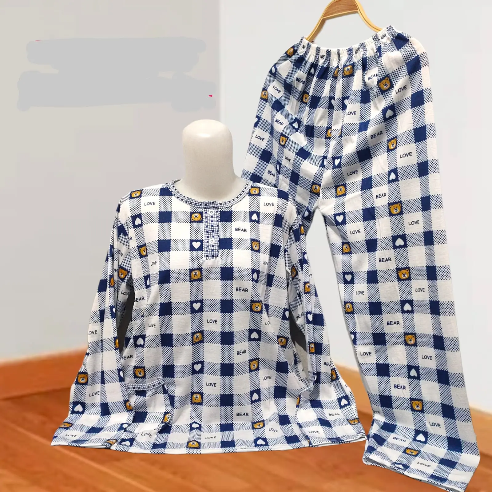 Piyama PP Standar Bahan Kaos Lengan Panjang Dan Celana Panjang Wanita XL LD 96-106cm Baju Busui