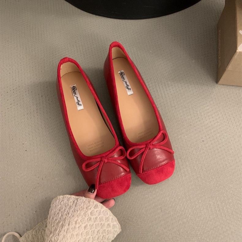 [DUHEE] Giày độn đế ẩn 5cm nữ đế bằng gắn nơ mũi vuông Giày Bệt Shoes 2
