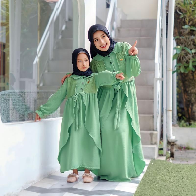 Inara Dress Couple Ibu & Anak - Terbaru - Termurah - Couple - Baju Gamis - Baju Anak - Crinkle - Brokat 7