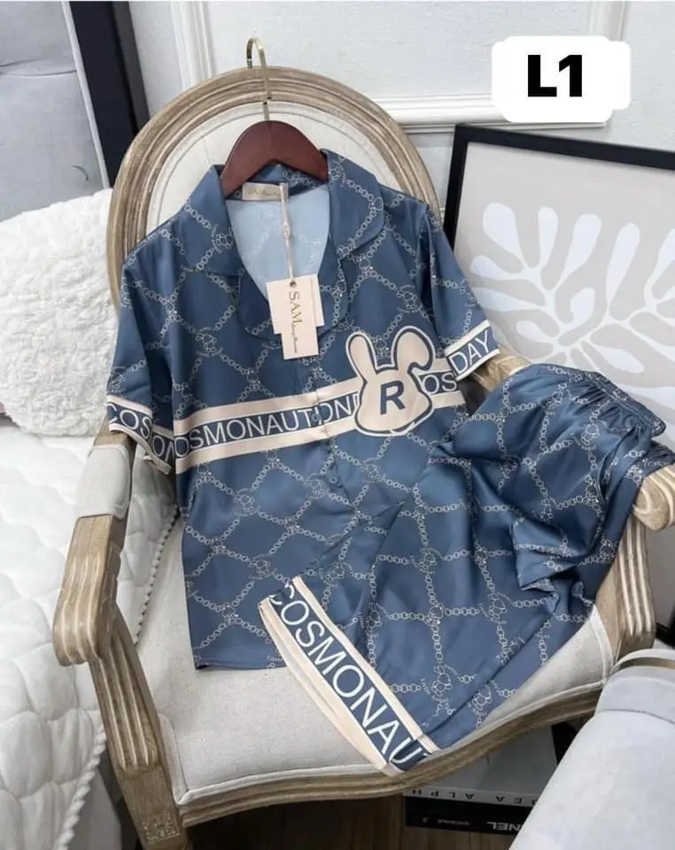 Bộ Đồ Pijama Chất Lụa Xước Lửng Kiểu Dáng Tai Thỏ Bộ Đùi PTN14 bộ  pijama