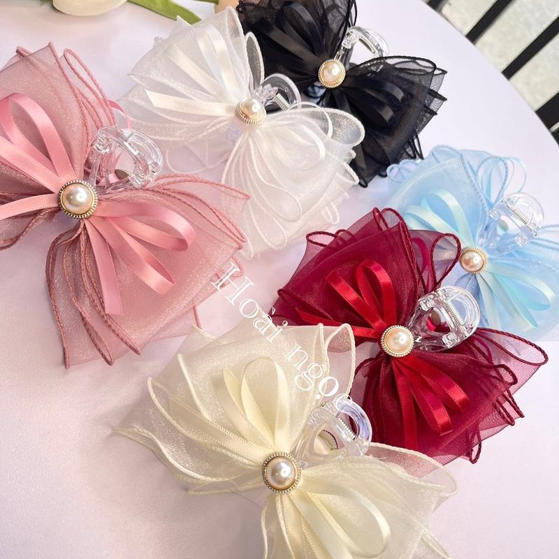 Kẹp tóc dọc đính nơ/ kẹp tóc chéo đính nơ