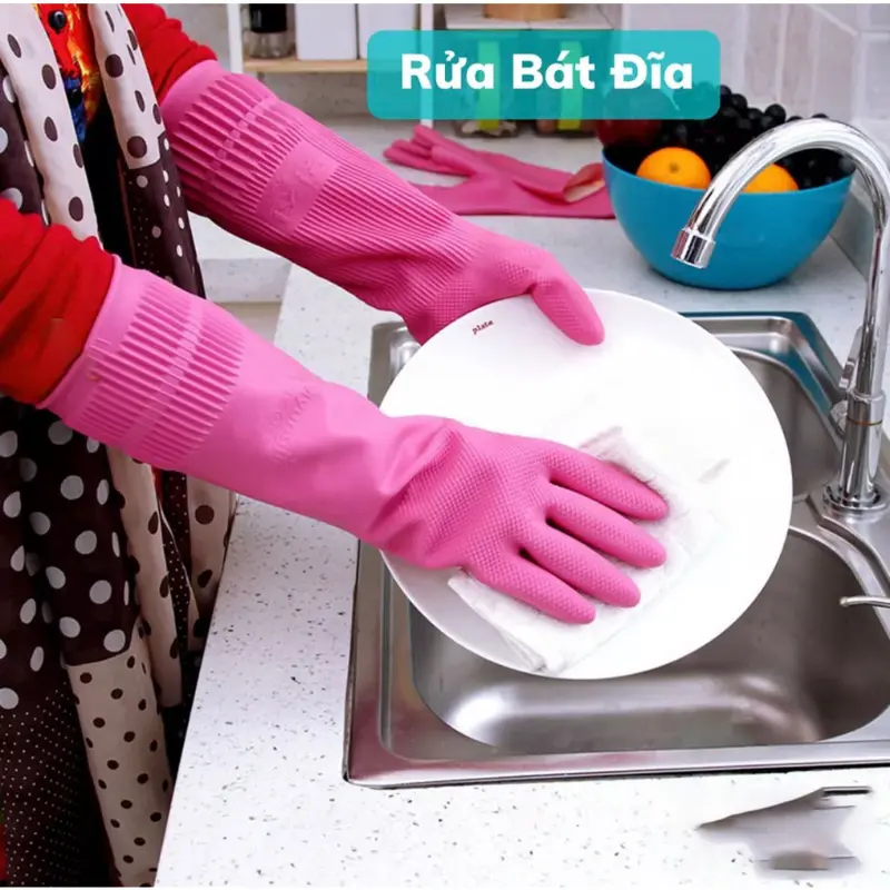 Găng Tay Cao Su Siêu Dai Gia Dụng VH 38cm Bao Tay Thiên Nhiên An Toàn Cho Da - QHshop Đồng Rửa Bát 1