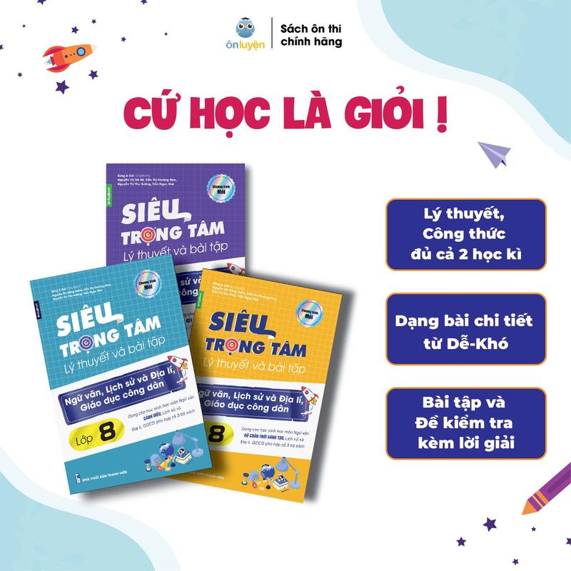 Sách Lớp 8-  Siêu trọng tâm Văn, Khoa học xã hội Lớp 8 (bộ Chân Trời, bộ Kết Nối, bộ Cánh Diều)
