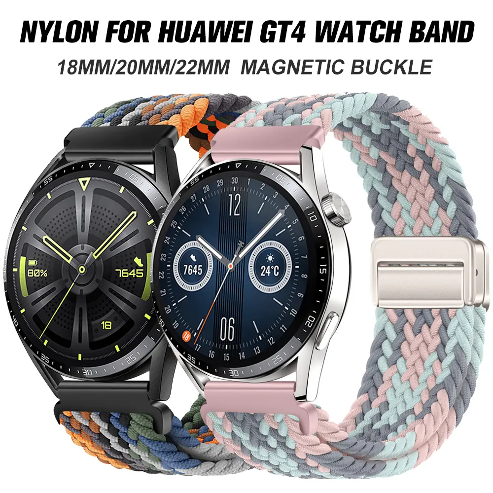 Magnetic Buckle Nylon Strap 20mm For Samsung Galaxy Watch 4/5/6/7 40mm 44mm Elastic Band 22mm For Huawei GT4/3/2 pro 46mm Redmi Watch 3 5active