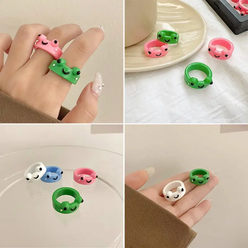 Nhẫn Ếch, Thiết Kế Vui Nhộn, Màu Pastel, Phong Cách Hoạt Hình, Phụ Kiện Trang Sức Dễ Thương, Thích Hợp Làm Quà Tặng Bạn Gái 1