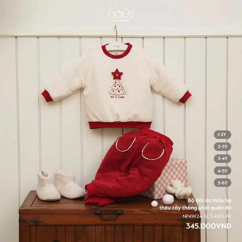 KOL Nous Xmas Bộ quần áo dài tay Nous thêu họa tiết Noel dành cho bé trai bé gái từ 1-6 tuổi