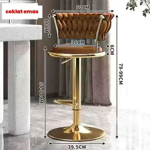Kursi Bar Elegant SS304 Gold Kilat Bisa Setel 54-74cm/Kursi Bulat Bar Cafe/Kursi Velvet New Versi - Coklat Emas