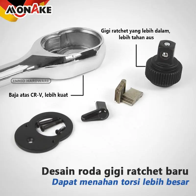 MONAKE Kunci Sok Set 61/82/94 pcs Set (COD) Lengkap Kunci Mata Sok 1/2'' and 1/4'' inch Set Potong Kunci Pas Alat Set Cincin 24 gigi Wrench Rachet alat perkakas lengkap motor Rachet Handle 4