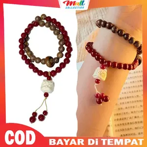 MALL Gelang Kombinasi Kayu & Batu Lion Carving – Handmade Look Elegan GLG28