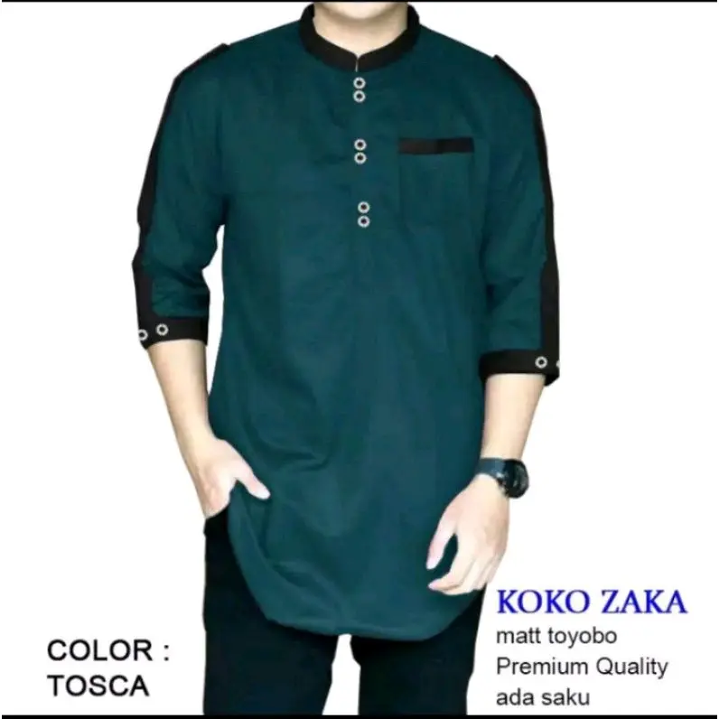 Baju  Koko Kurta Zaka Lengan 3/4 Bahan Katun Adem Nyaman Atasan Koko Qurta Pria Dewasa 0