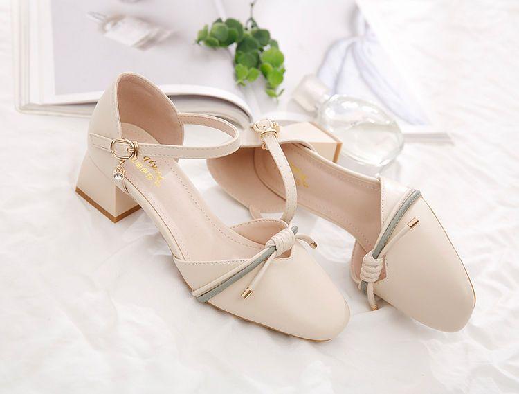 Product Introduction of Toe Box Shoes Women's High Heels Mid Heel Summer Chunky Heel Square Toe Hollowed Sandals Buckle All-Match Shallow Mouth Low Heel Shoes 8