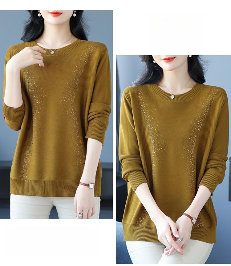 Product Introduction of Knatwear women's round neck rhinestone sweater new fashion mom loose Western style knits long sleeve thin top crop 14