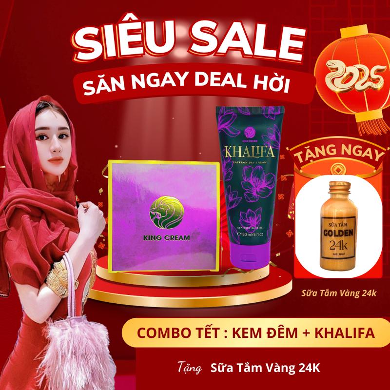 2 Kem Cao Cấp :1 Kem Ngày KHALIFA + 1 Kem Đêm Tặng [Sữa Tắm Vàng 24K] 490g - Làm Đẹp Da, Chăm Sóc Da, Skincare ủ trắng body Nữ. Serum