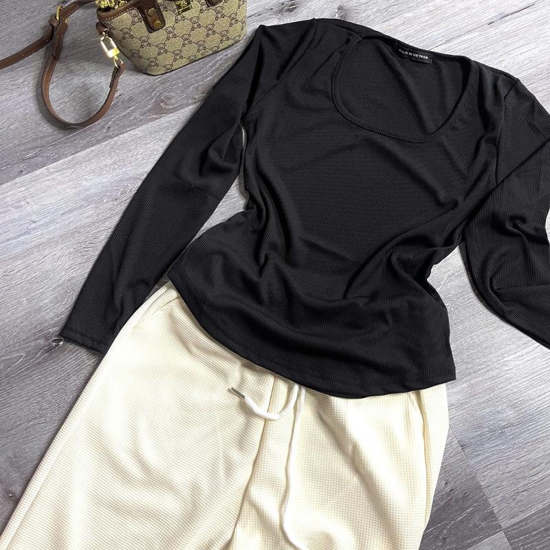 Bộ áo dài tay vạt bầu Quần jogger nữ ống rộng - Set đồ cho phụ nữ - Ong, Top