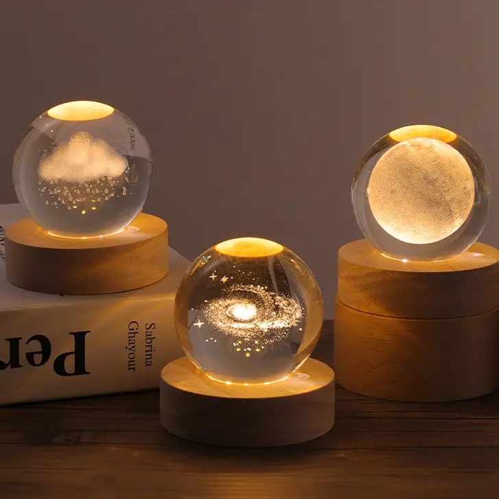 Led Table Lamp 3D Nightlight Crystal Ball Night Light Cute Gift for Kids Friend Birthday Gift Room Home Decor Light