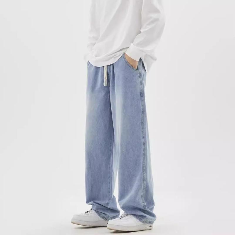 Product Introduction of Quần Jean Nam, Ống Rộng, Dáng Rộng Vừa Vặn, Phong Cách Cổ Điển Thường Ngày Dễ Phối Đồ, Ống Thẳng, Giặt Sạch, Dây Rút Nhỏ, Xả Hàng, Bán Chạy, [Nhà Hàng] 5