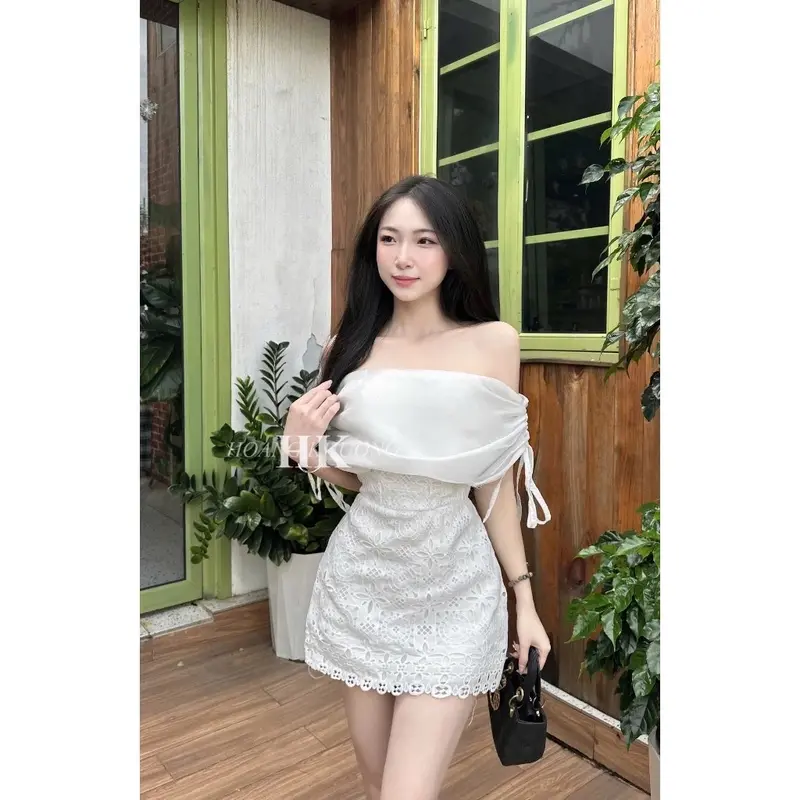 Đầm Ren Trễ Vai Dây Rút Trắng Ôm Eo Tôn Dáng Có Quần Bảo Hộ Hàng QCCC Loại 1 Ảnh Thật Trải Sàn chỉ giặt tay đính đá nơ váy trễ váy kẻ nixi dress váy thô giặt bằng nước lạnh ngày nghỉ hàn quốc đi tiệc cưới 1