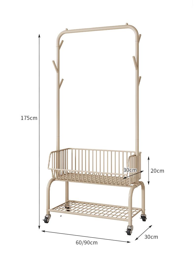 Product Introduction of Cream coat rack with wheels, internet celebrity, home bedroom, bedside clothes hanging, storage, mobile coat rack 19