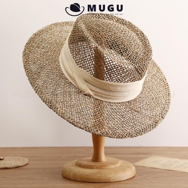 Mũ Phớt Nữ Đan Thưa Tự Nhiên Cao Cấp -Mugout MC19 - Nón Phớt Nữ Đi Biển Rộng Vành Chất Cói Hat