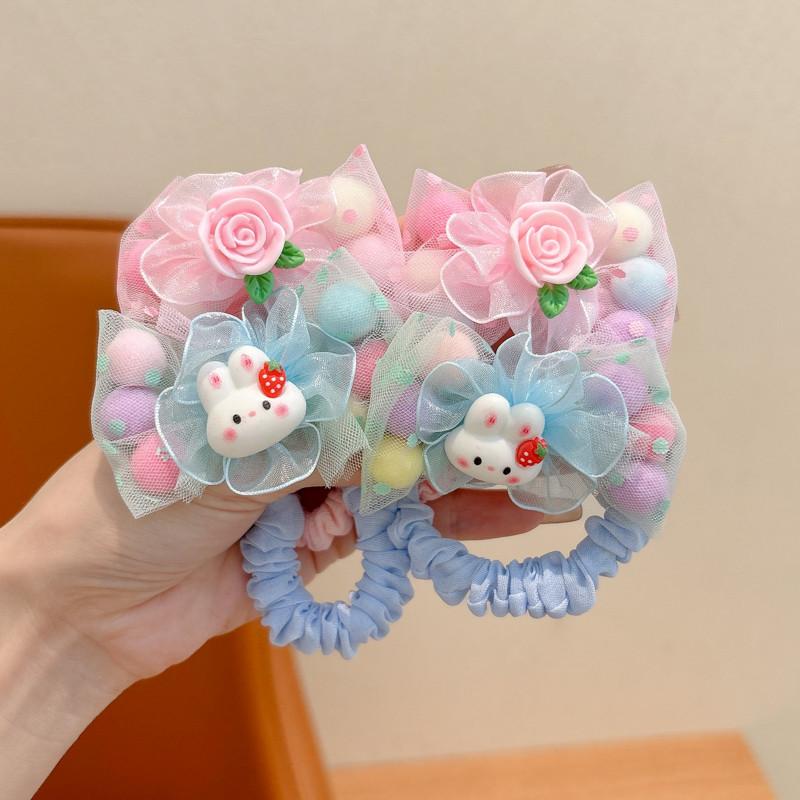 Bộ Dây Buộc Tóc Nơ Ren Hoạt Hình, Dành Cho Bé Gái Ngọt Ngào, Dây Buộc Tóc Đuôi Ngựa Trẻ Em, Dây Cao Su 6