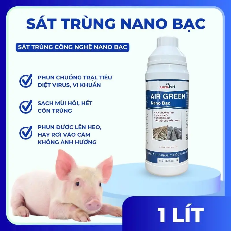 Sát Trùng Nano Bạc An Toàn Cho Heo Khử Khuẩn Chuồng Trại Chai 1 Lít Amitavet