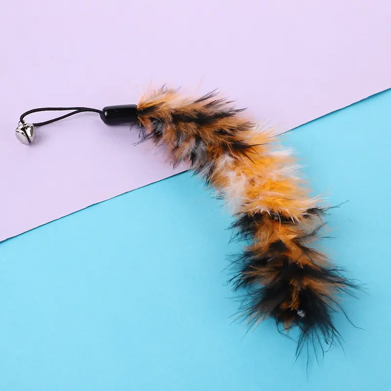 New Pet Cat Toy with Bell Long Turkey Feather Fishing Rod Replacement Head Feather Cat Teaser Toy Fashion, Comfortable, Girls' Long Sleeve, Warm and Cute Princess Style