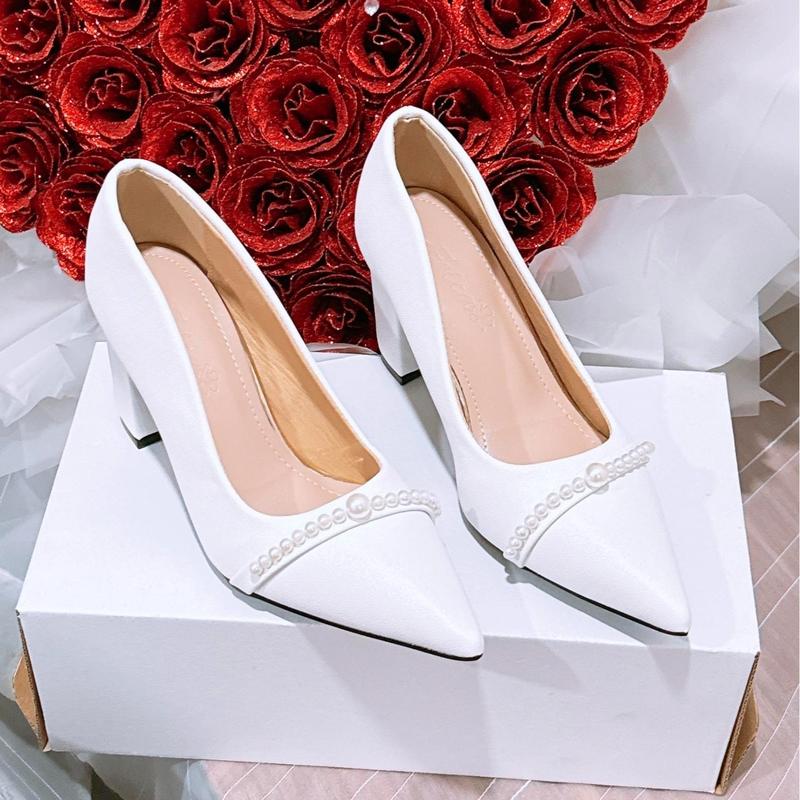 GIÀY CAO GÓT ĐẾ VUÔNG 7P quai ngọc tiểu thư K21 - Phom chuẩn - Giày gót trụ sang chảnh Nữ Shoes Đế Cao Women