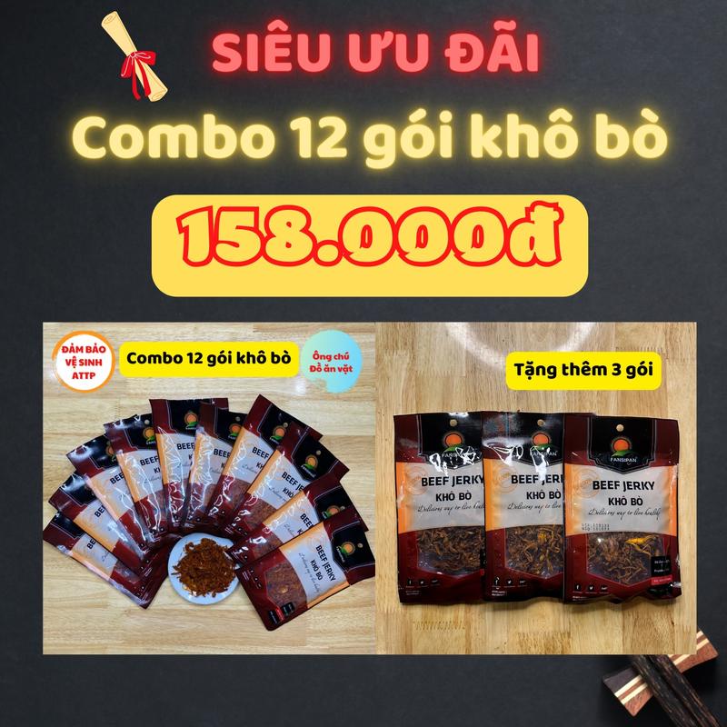 Combo 12 gói KHÔ BÒ (30% HEO) tặng 3 gói khô bò - Ông chú đồ ăn vặt - Đồ ăn vặt snack Food Thức Ăn Chua