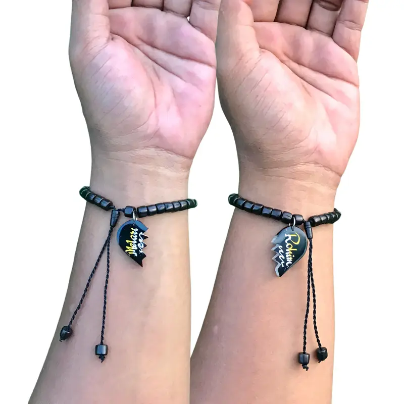 Gelang Couple Sahabat Custom Nama 2pcs Kapel Belah Kaokah Kokka Kaoka Kokkah Kaukah Kauka Koka aksesoris coklat hitam  gift Bracelets Kayu Laki-laki Perempuan 2