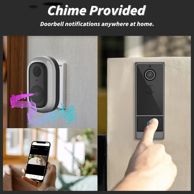 Wireless Smart Video Doorbell, 1080P HD Video Doorbell with Night Vision, Rechargeable Doorbell with PIR Motion-Detection, Home Security System 6
