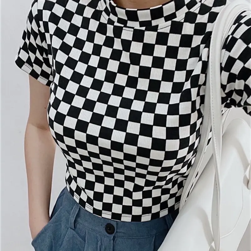 ANB - ZEC Kaos Crop GIAYU / Checker Catur Crop Top RIB Checkerboard / Atasan Wanita Crop top Checkered Jumbo Oversize 0