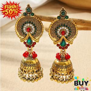 ต่างหูจี้ วินเทจ และประณีต สไตล์ชาติพันธุ์และโบฮีเมียน ต่างหูยาว สำหรับผู้หญิง สไตล์วัง พู่สีทอง ต่างหูกระดิ่ง ของขวัญเครื่องประดับ มีสีชมพู สีเขียว และสีแดง