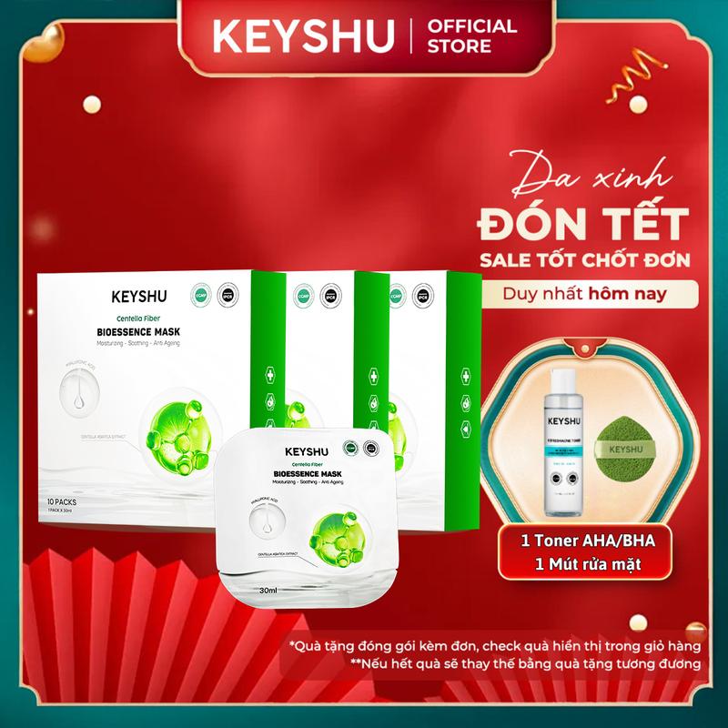 Combo 3 Hộp Mặt Nạ Sợi Xơ Rau Má Centella Fiber KEYSHU Dưỡng Ẩm Làm Mềm Da Hỗ Trợ Ngăn Ngừa Lão Hóa 10 Miếng 30ml