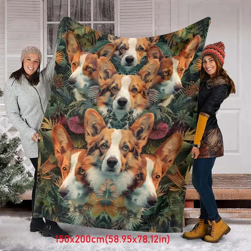 Corgi Pattern Blanket, Soft Throw Blanket, Air-conditioned Room Blanket, Warm Nap Blanket for Home Office Travel, Gift for Friend