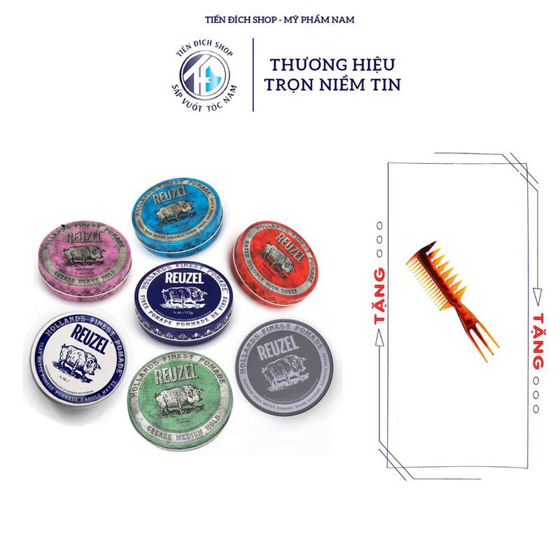 Sáp Tạo kiểu tóc Reuzel Pomade giúp giữ nếp và linh hoạt Blue - Pink - Red - Extreme Hold - Green - Matte Clay - Fiber - Full size + Tặng lược Texture Chăm Sóc Tóc Vuốt Tóc Tea Trà