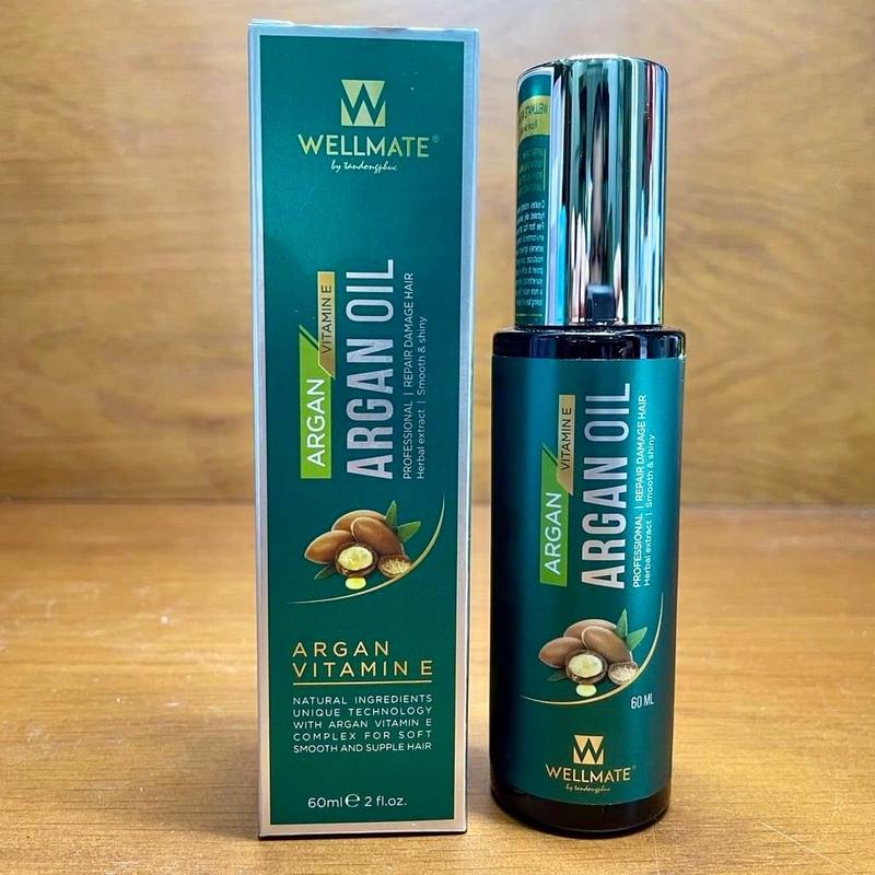 TINH DẦU Dưỡng Tóc WELLMATE ARGAN OIL 60ml phục hồi tóc hư tổn, dành cho tóc uốn, duỗi, nhuộm XANH LÁ
