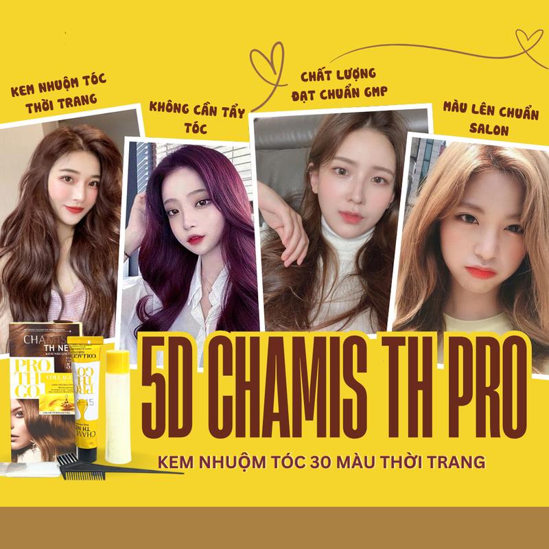 Kem Nhuộm Tóc Chamis TH PRO 5D 30 Màu Thời Trang Không Cần Tẩy Dưỡng Tóc Nữ Chuẩn Salon Đen Vàng Nâu Lạnh Nâu Tây Găng Tay Oxy