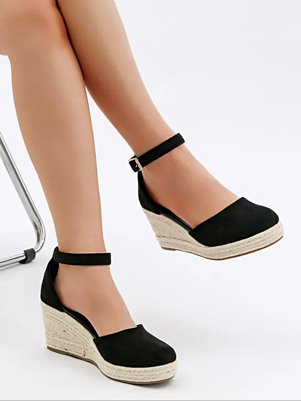 Women's Wedge Ankle Strap Sandals, Summer Outfits 2024 Boho Style Solid Color Wedge Platform Sandals for Beach Vacation, Wedge Heel Woven Shoes for Women & Girls 3