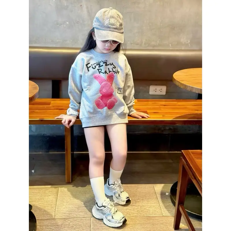 Áo nỉ cổ tròn thu đông cho bé gái fuzzi hồng, áo nỉ chất lót lông cáo thu đông trẻ em,TPKIDS,[M901] 1