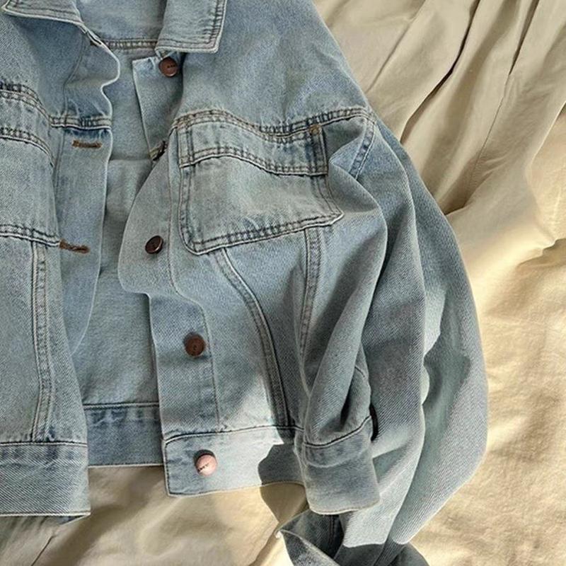 Product Introduction of Áo Khoác Denim Cổ Điển Phong Cách Instagram Người Nổi Tiếng Trên Internet, Chất Liệu Cotton Đã Giặt, Dành Cho Nữ, Thích Hợp Cho Mùa Xuân Và Mùa Thu, Mỏng Và Phong Cách Hàn Quốc, Dáng Rộng Vừa Vặn, Áo Sơ Mi ngắn Tay Và Dài, Phong Cách Âu Mỹ 6