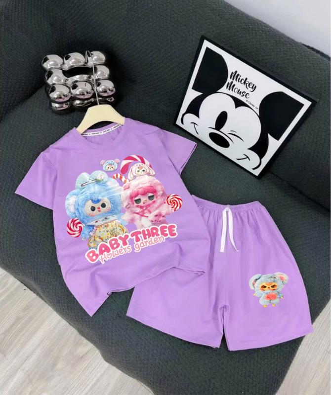 Bộ Đồ Cộc Tay BabyThree Mùa Hè, Chất Liệu Cotton Thoáng Mát Cho Bé Gái 9-42 kg 1