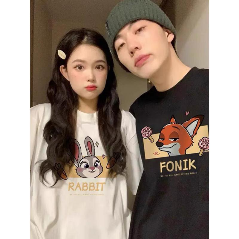 Áo Thun Nam Nữ Form Rộng Tay Lỡ Unisex Áo Phông Couple Cổ Tròn Basic verisze Cặp Đôi Yêu CD Cáo Thỏ mới trend hè 2023 6
