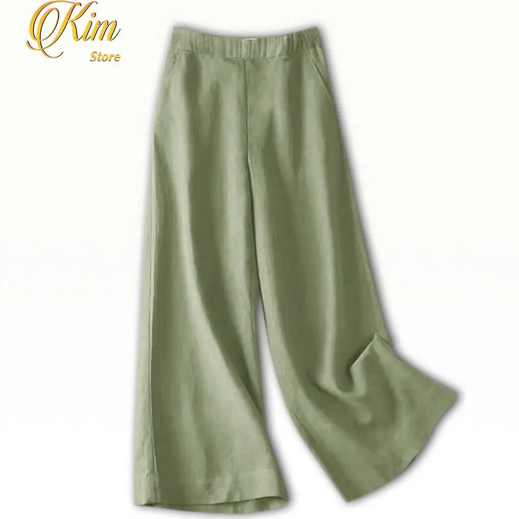 Quần Dài Vải Linen Ống Rộng Thời Trang Cho Nữ