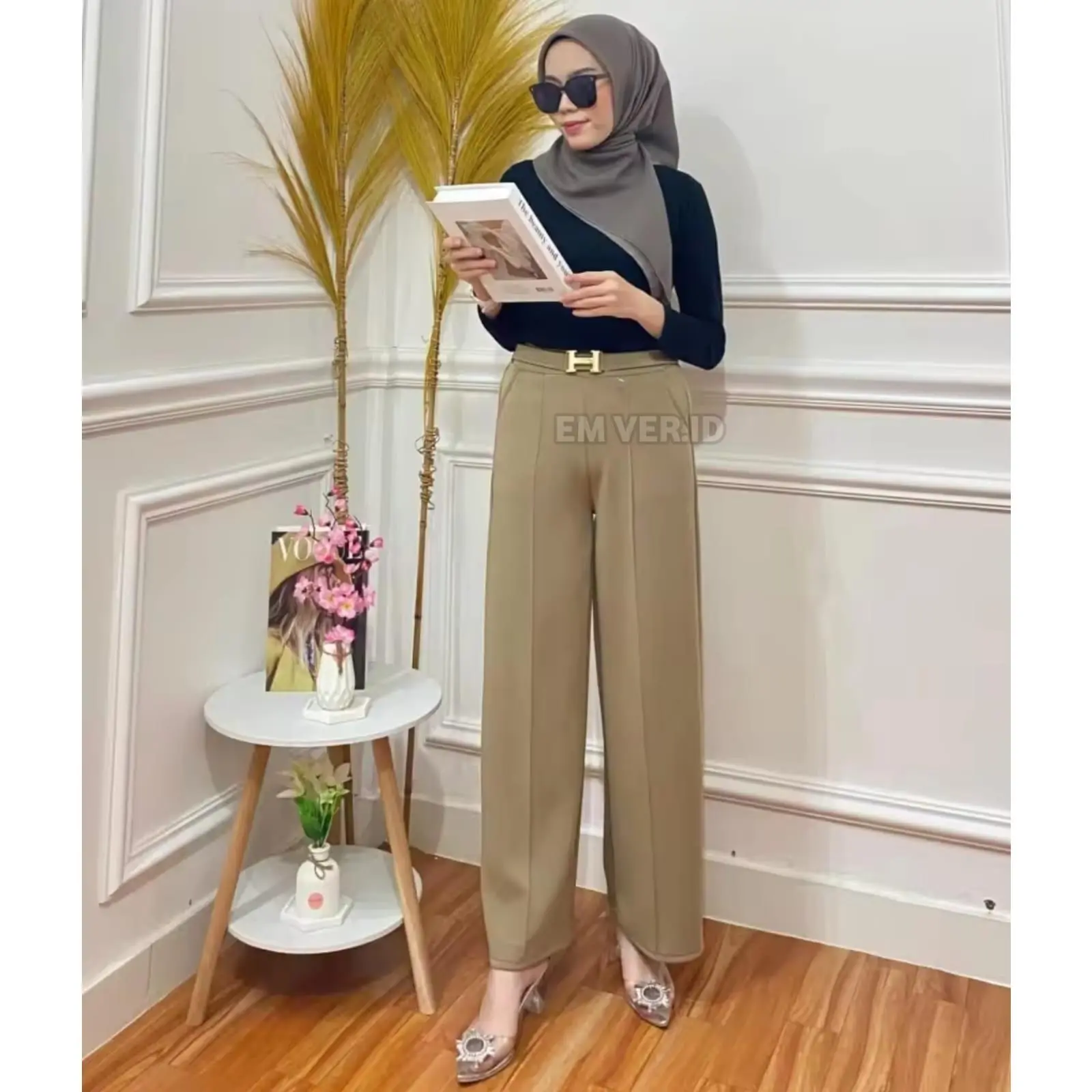 Celana Kulot Scuba Premium Highwaist Murah Kekinian Celana Wanita Kanto Leg Basic Scuba Pants Belt H