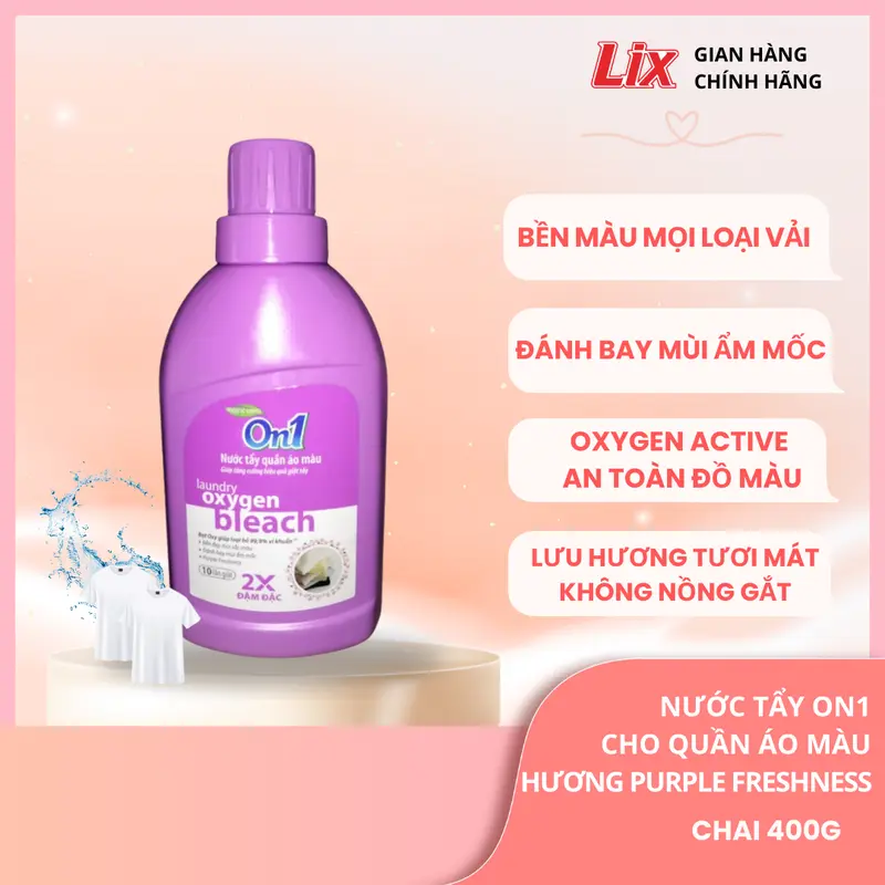 Nước tẩy quần áo màu On1 hương Purple Freshness 400g N7502 Làm Sạch khử mùi hôi ẩm mốc lưu hương thơm mát 0