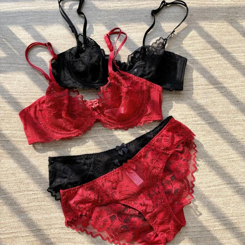 Bộ đồ lót Nữ cao cấp, Áo lót không mút hai lớp ren mỏng nhẹ cho Vòng 1 lớn, có Gọng dẻo nâng đỡ vòng một, Quần ren Thun cạp thường quyến rũ sexy Top BL9311
